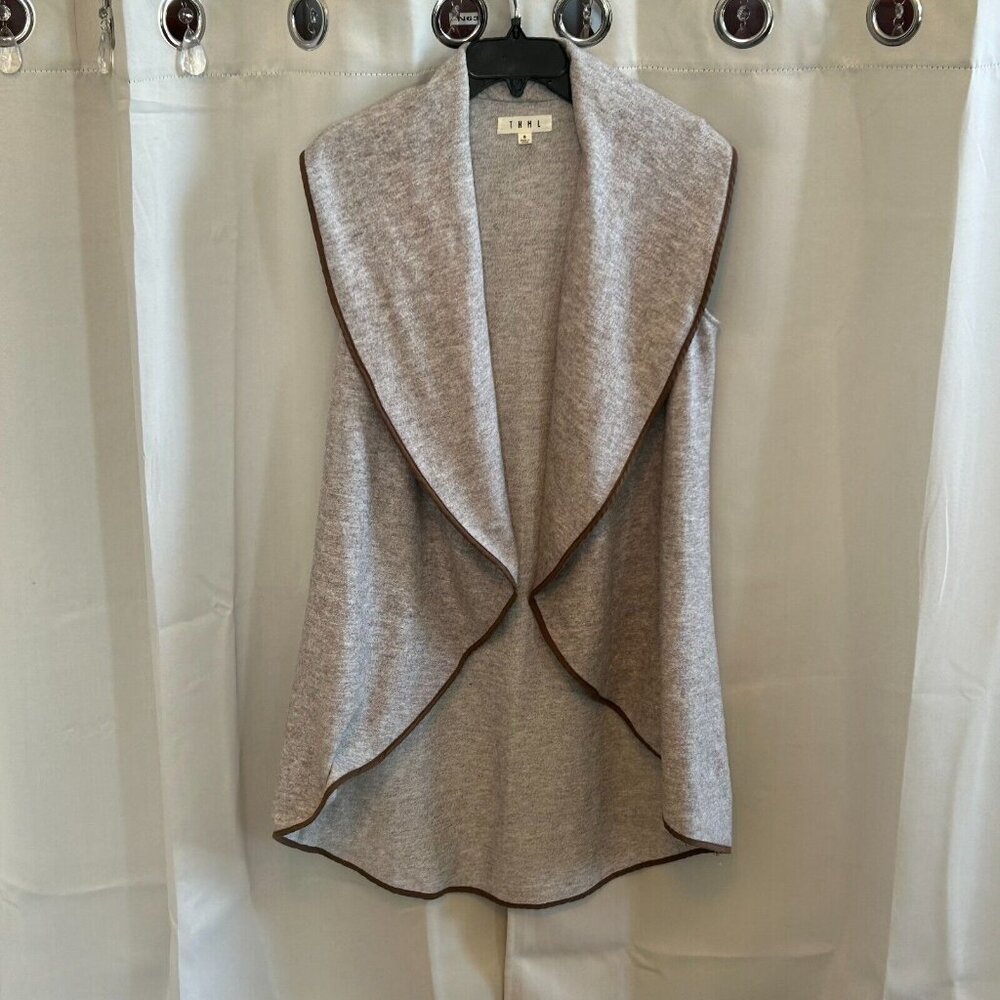 THml Womens Vest Cardigan Small‎ Draped Long Open Front Modern Oversized 16984